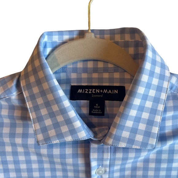 Mizzen+Main Leeward Trim Fit Dress Shirt Men’s S Light Blue Gingham NWOT - Picture 8 of 8